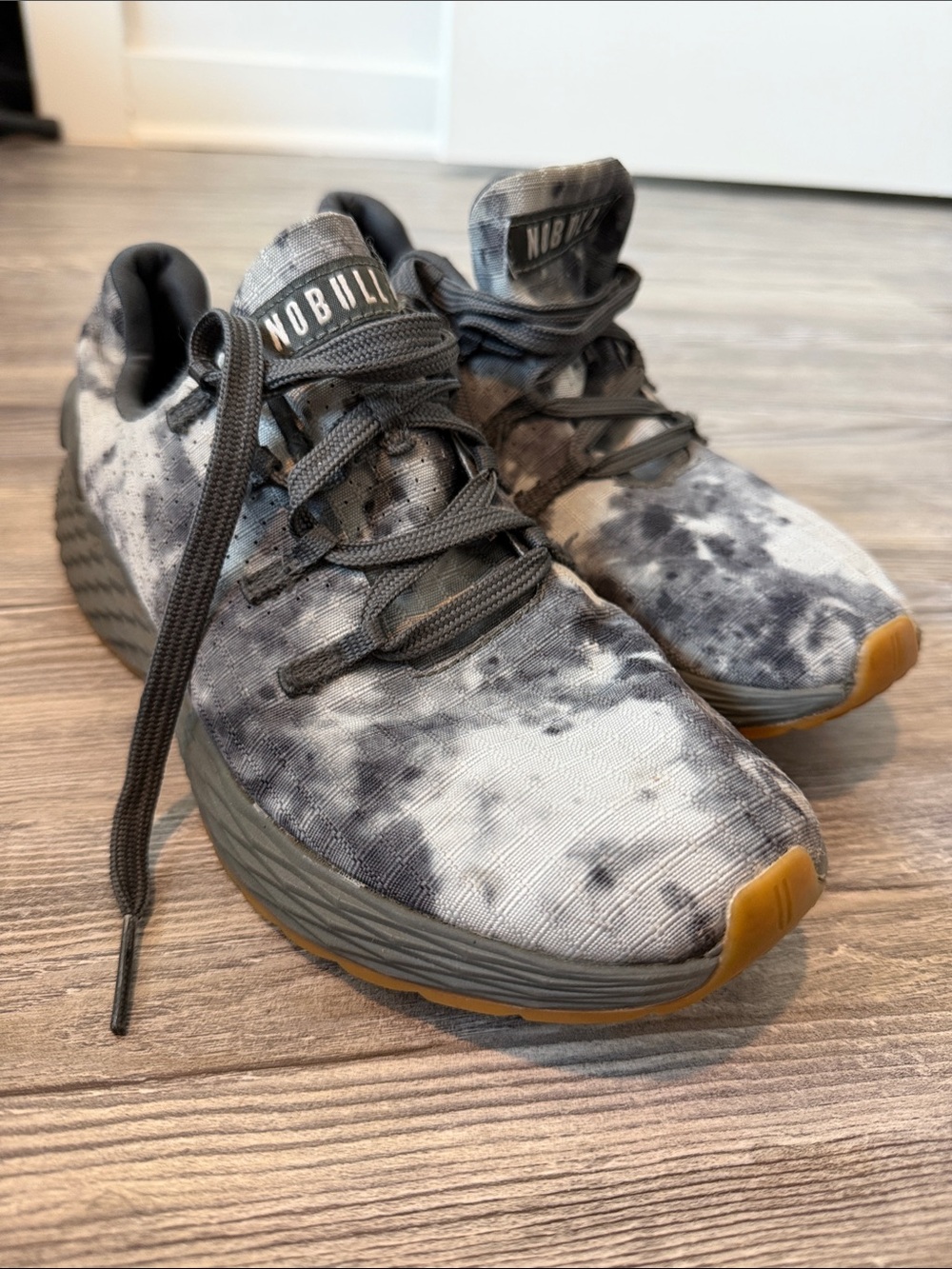 NOBULL Women’s Gray Tie-Dye Knit Sneakers with Gum Outsole